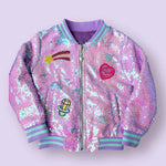 Purple Sequins Patched Bomber Jacket