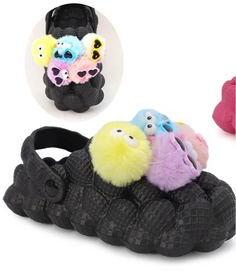 Girls Bubble spa slippers with toy face Badges sandals