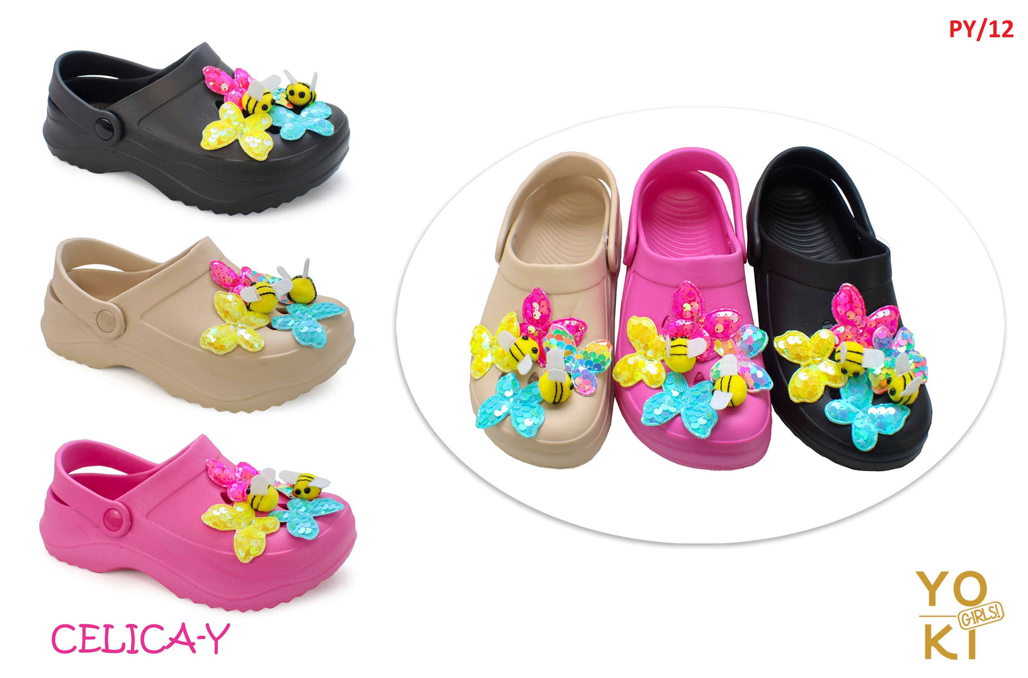 Closed Clog Sandal With 3D Butterfly and Bees