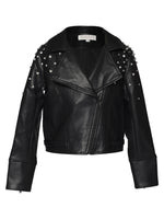 Vegan Faux Leather Moto Jacket With Rhinestones