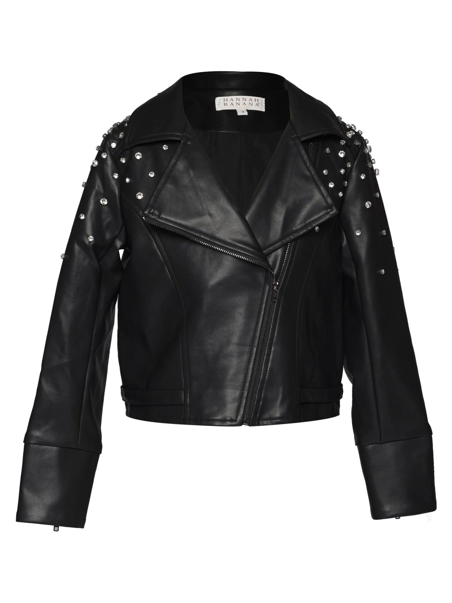 Vegan Faux Leather Moto Jacket With Rhinestones