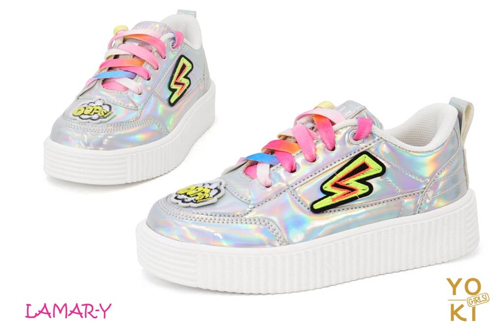 Metallic Lace Up Sneaker With Patches