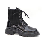 ANISA-Patent Rib Knit Combat Boot