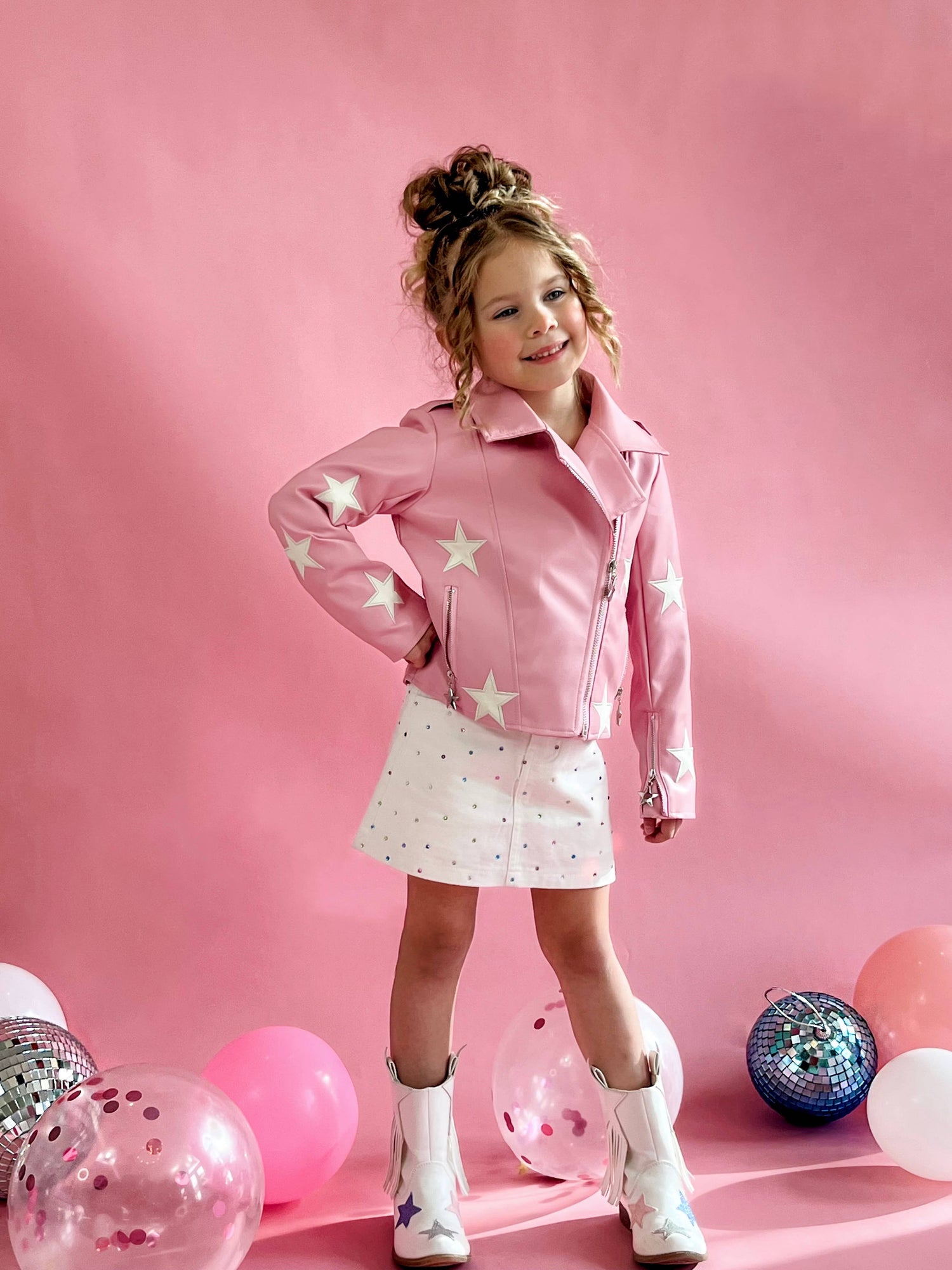 Pink Vegan Leather Star Jacket