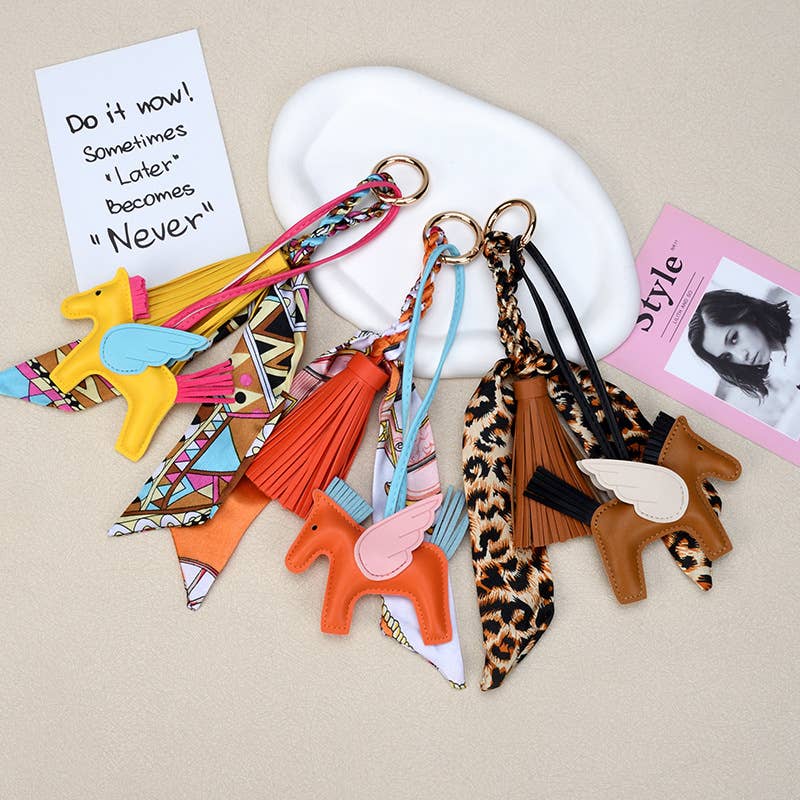 Angel Horse & Bow Scarf Tassel Bag Charm Keychain