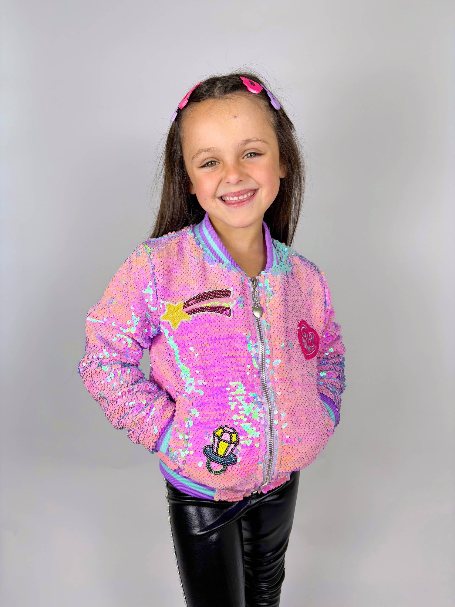 Purple Sequins Patched Bomber Jacket