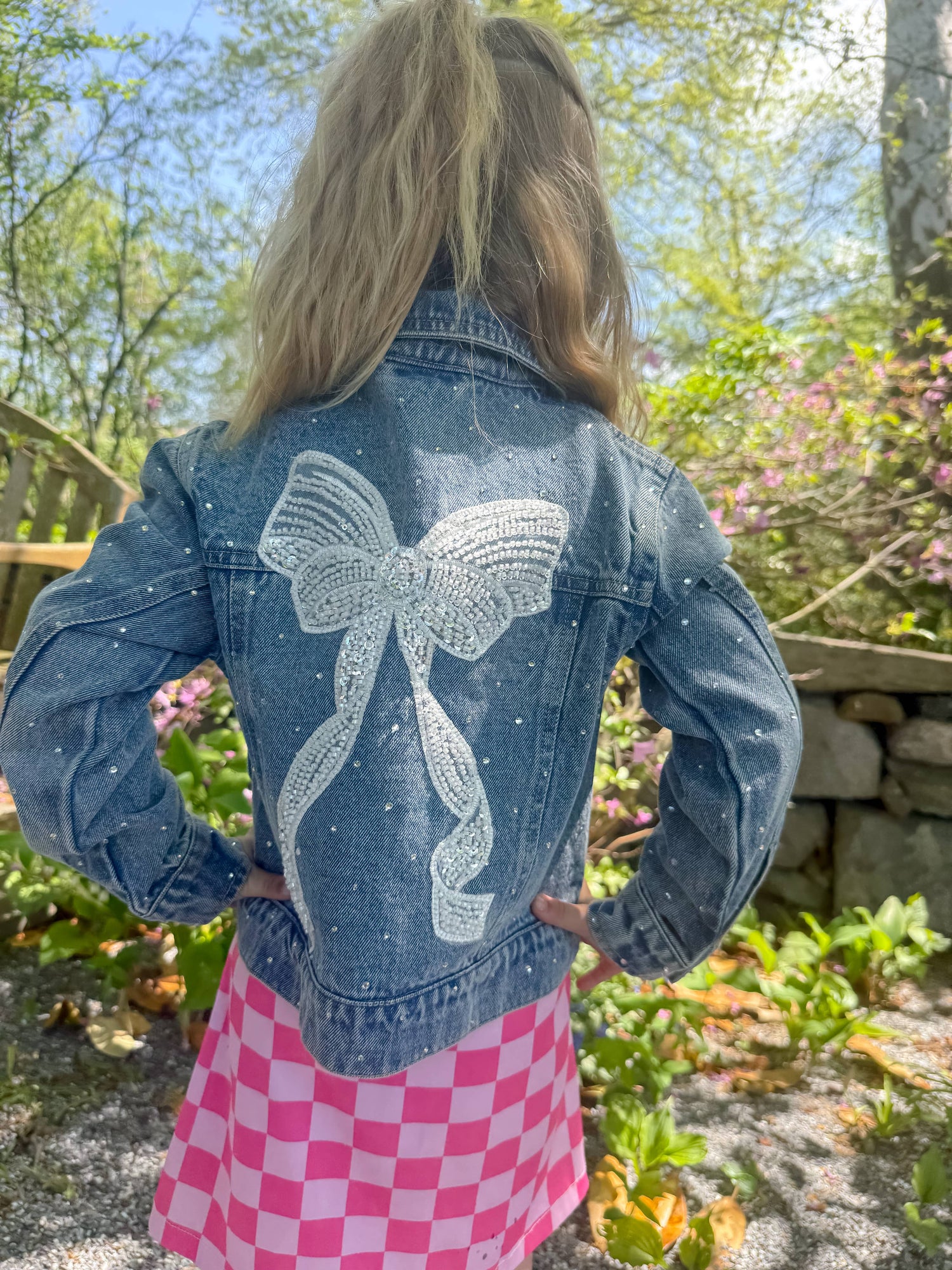 Rhinestone Bow Denim Jacket