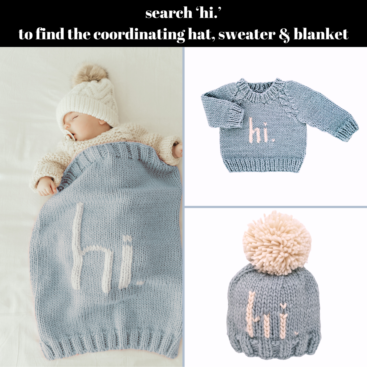 Hi. Hand Knit Baby Blanket Blue