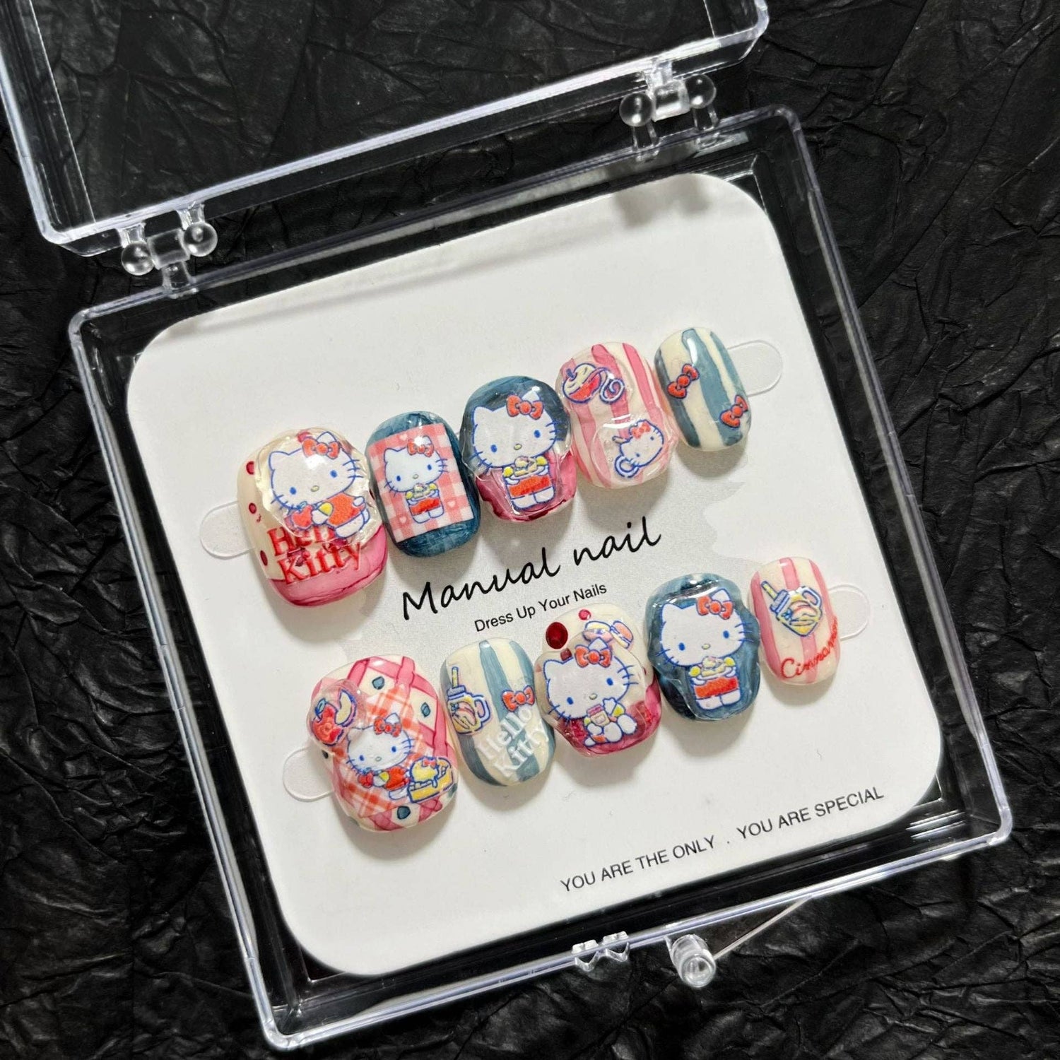 Handmade cute kitty girl short Press On Nails