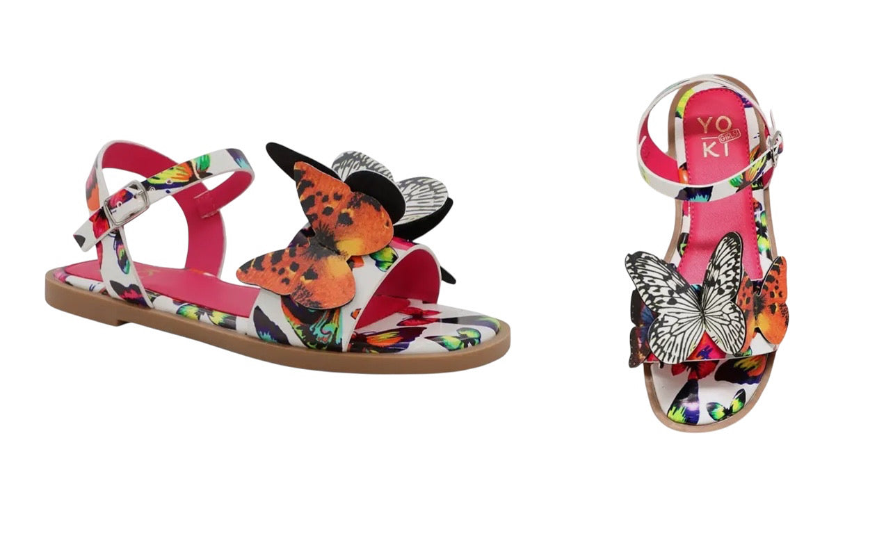 YOKI Girls Multi color Floral Sandal With 3D Butterflies