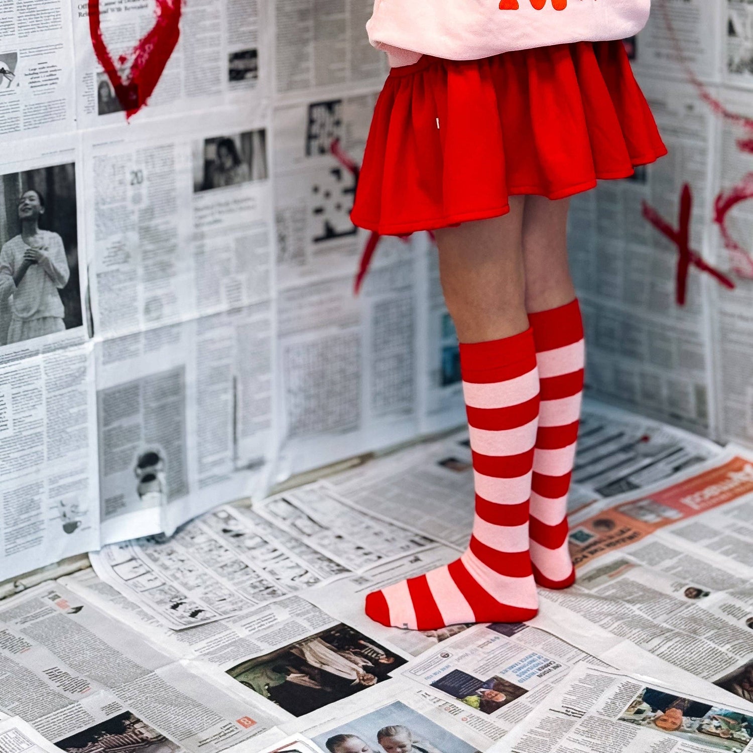 RED + PINK STRIPES | knee high socks