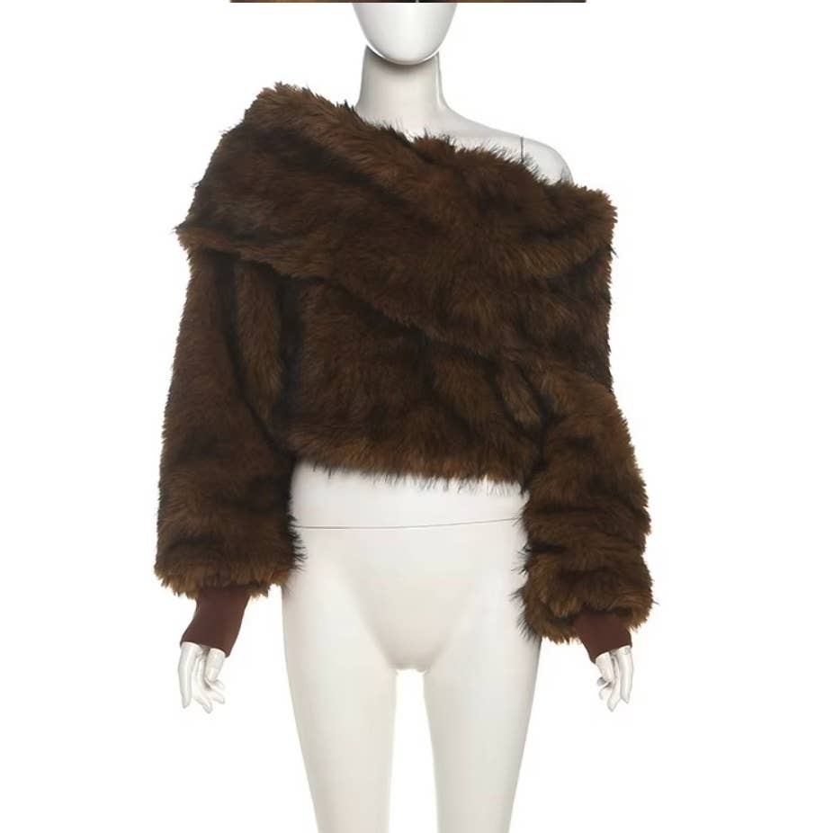 Off Shoulder Oversized Fur Top