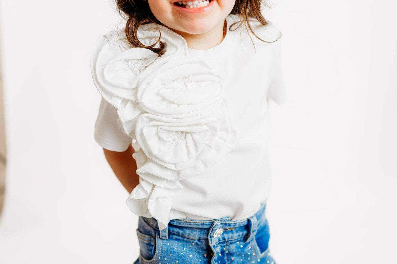 White Flower Ruffle Top