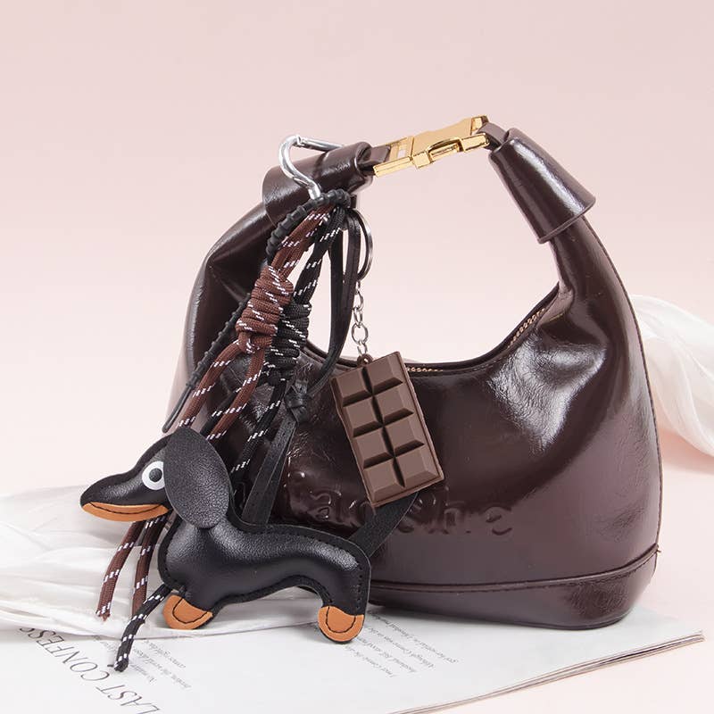 Dachshund rope bag charm keychain