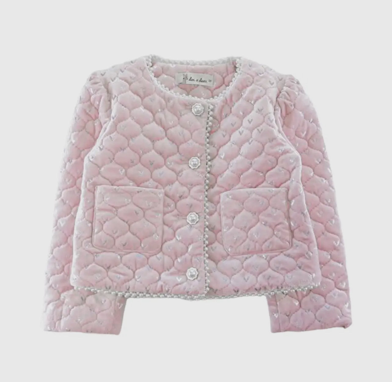 Pearl Trim Velvet Quilted Jacket
