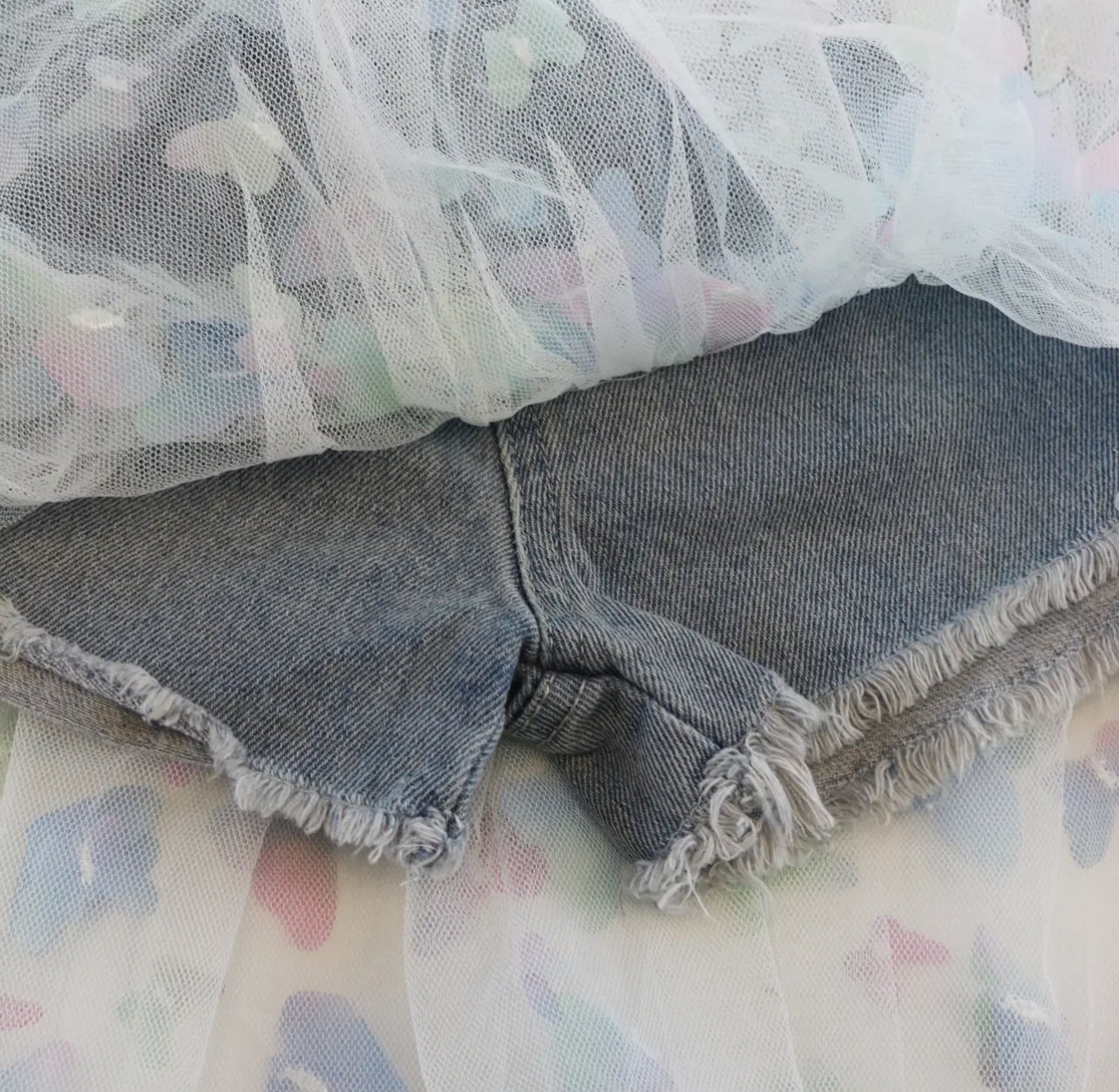 Butterfly Tulle Denim Shorts