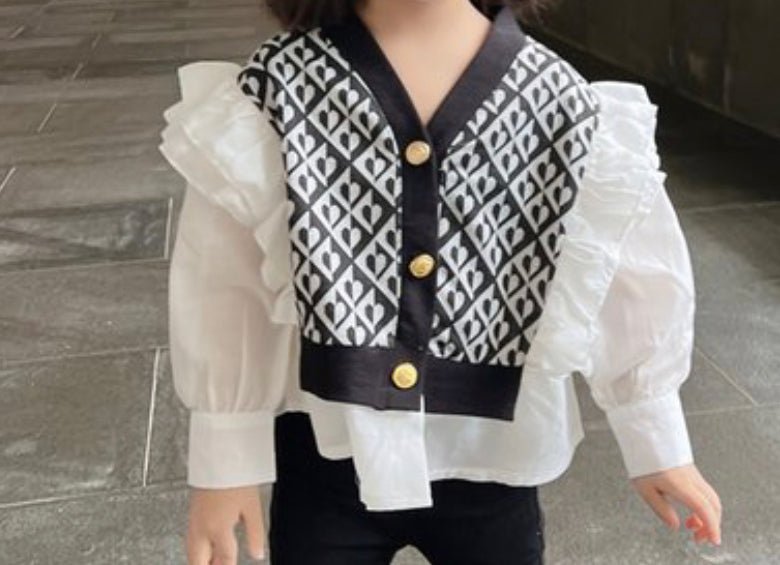 Geometric Ruffle Cardigan