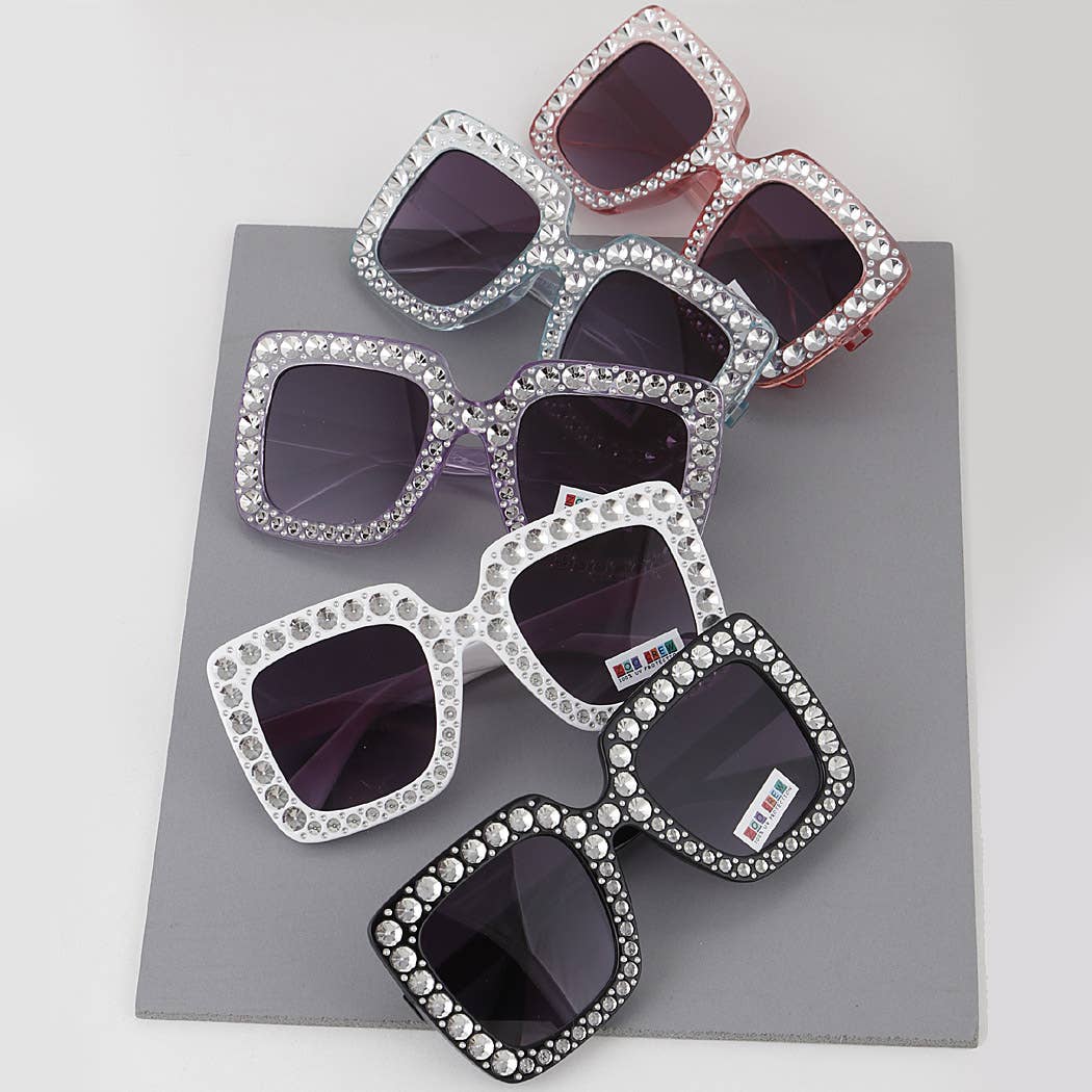 KIDS Blinged Out Thick Framed Square Sunglasses