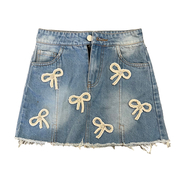 Tweenstyle by Stoopher  - Pearl Bows Denim Skirt