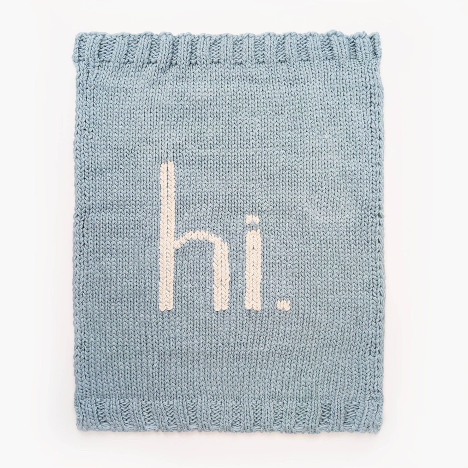 Hi. Hand Knit Baby Blanket Blue