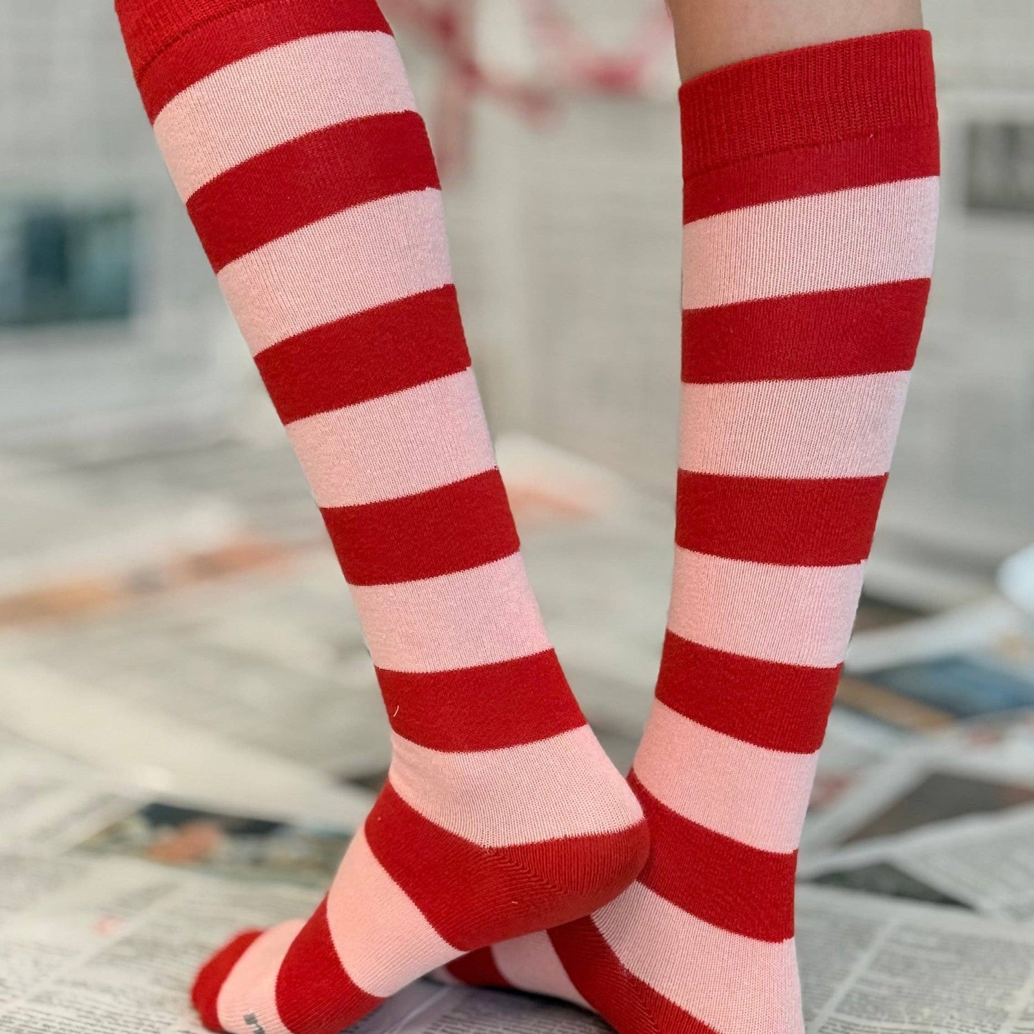 RED + PINK STRIPES | knee high socks