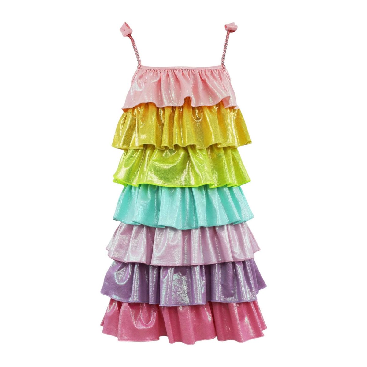 Rainbow Shirred Shimmer Dress