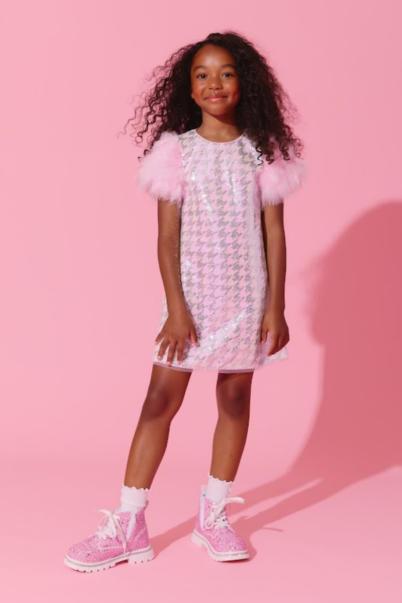 Houndstooth Sequin Feather Dress