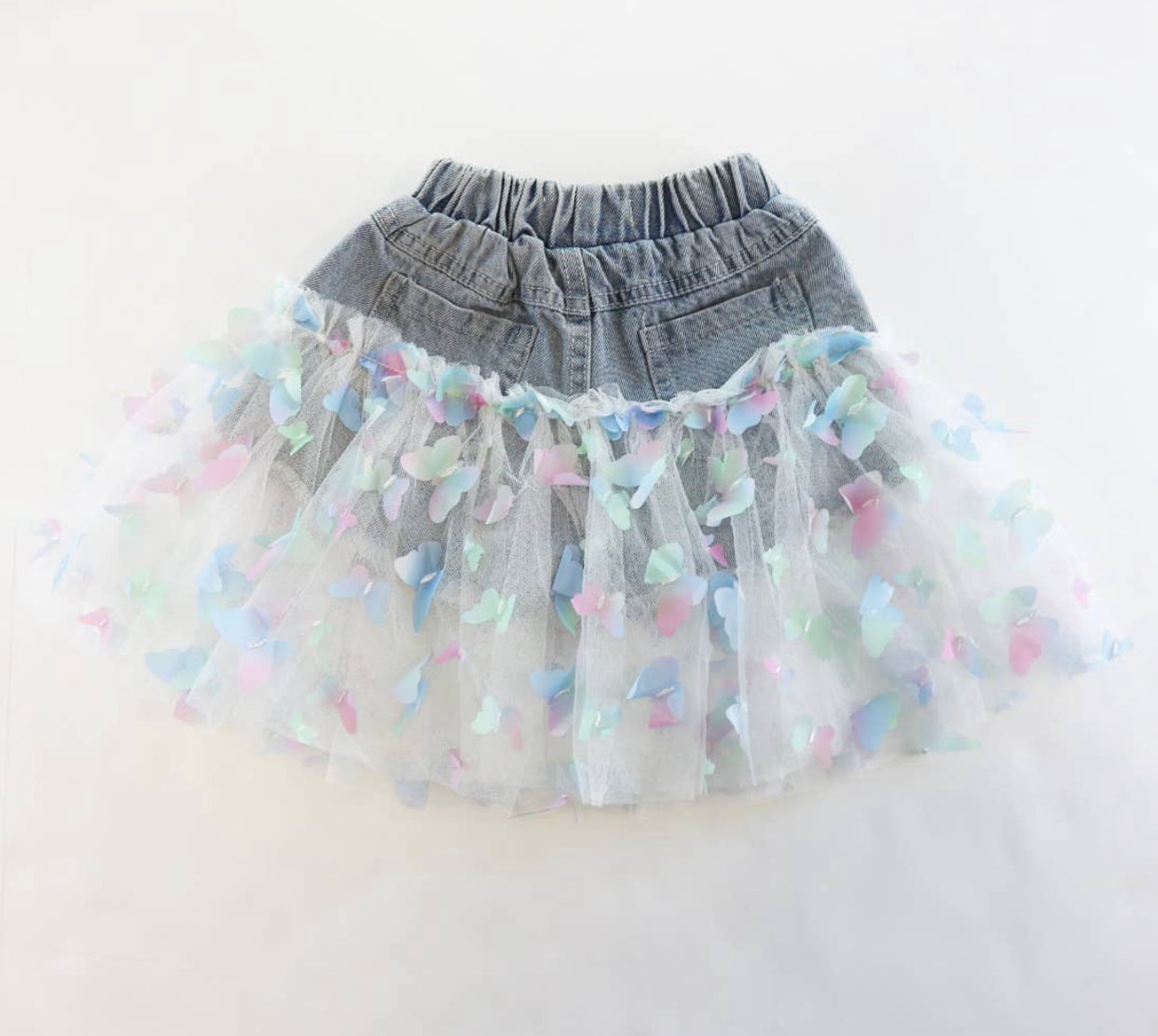 Denim Butterfly Tulle Shorts