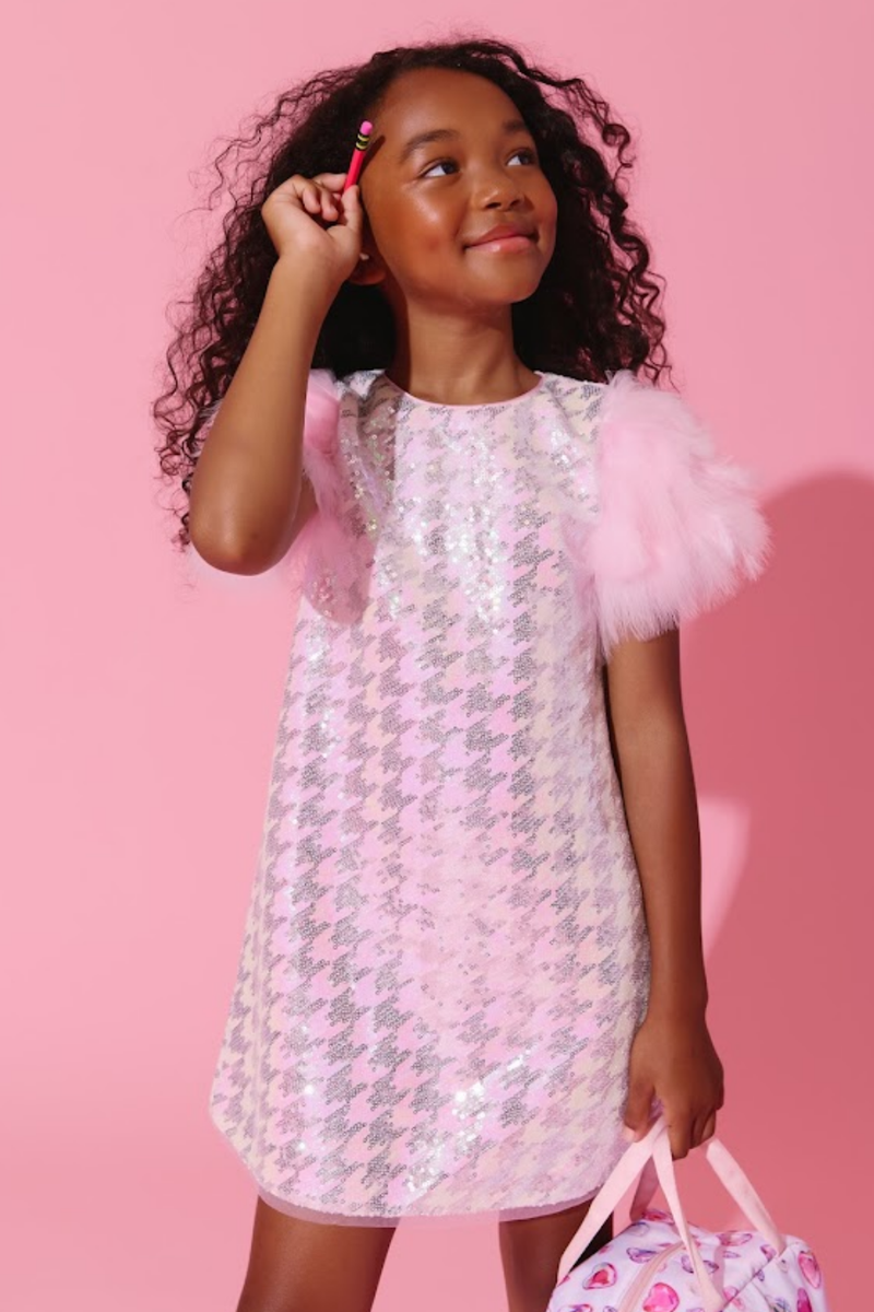 Houndstooth Sequin Feather Dress