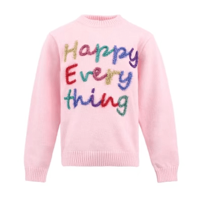 Happy Everything Pink Tinsel Sweater