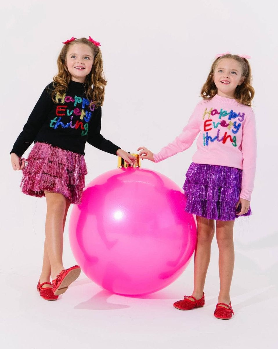 Happy Everything Pink Tinsel Sweater
