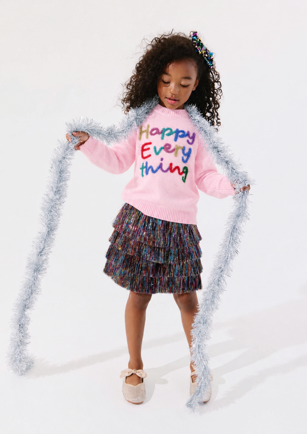 Happy Everything Pink Tinsel Sweater