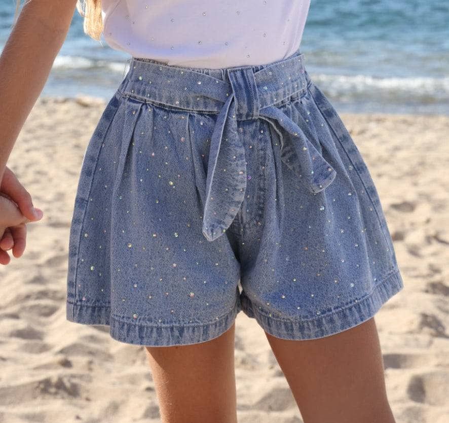 Sparkle Denim Bow Shorts
