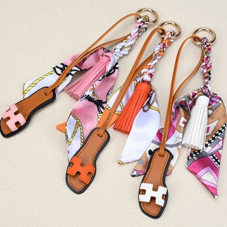 Sandals & Bow Scarf Tassel Bag Charm Keychain