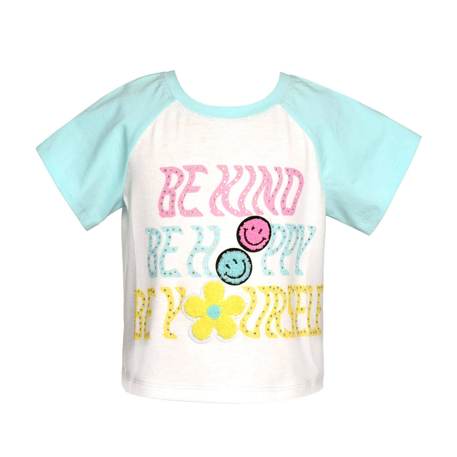 TOP W/ "BE KIND, BE HAPPY, BE YOURSELF" GRAPHIC