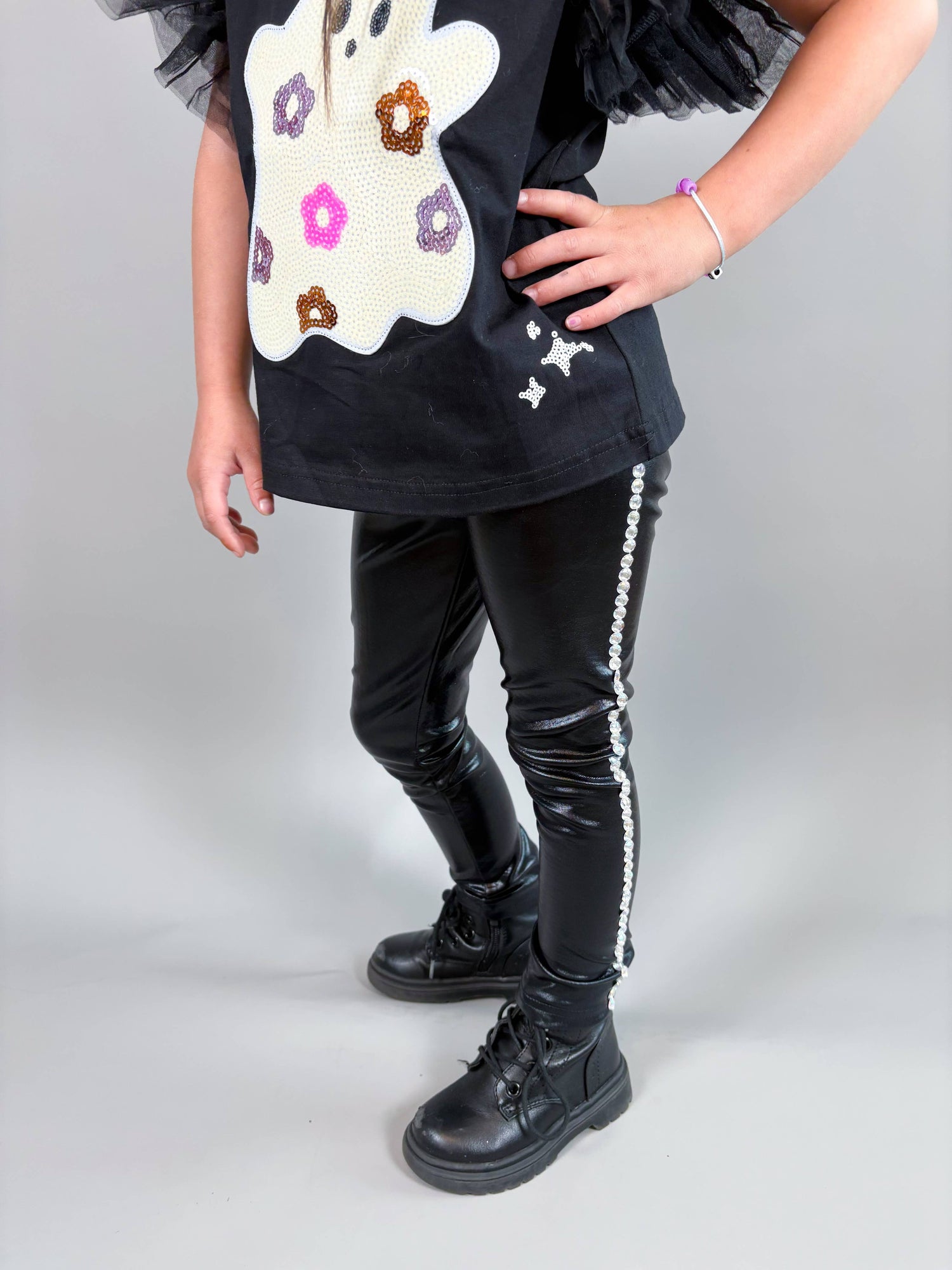 Vegan Patent Leather Spandex Pants – Gem-Embellished