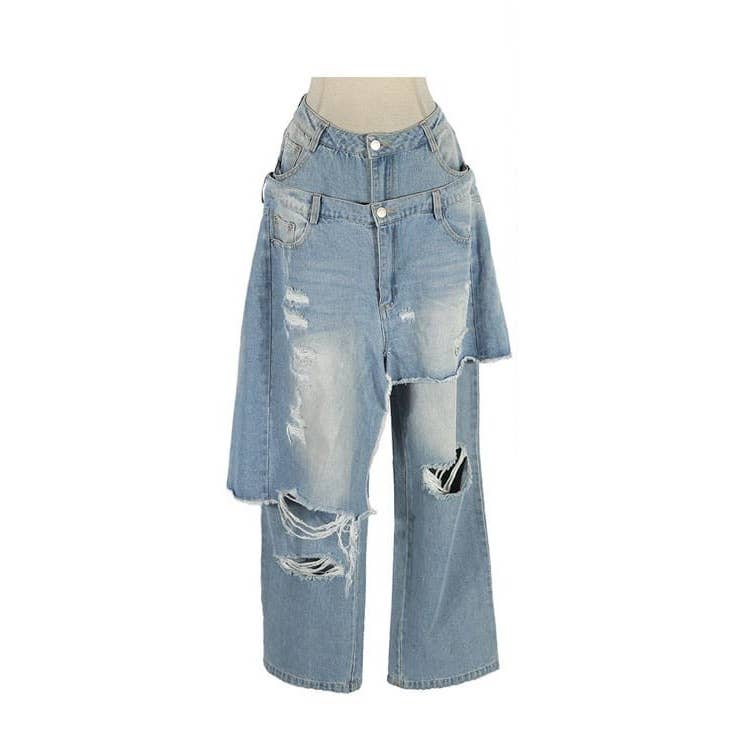 Wide Leg Destroyed Denim Pant